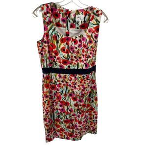 Milly Womens Floral A Line Dress Square Neck Lined Poppies Multicolor Size 8
